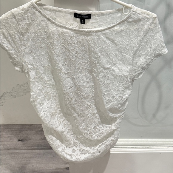 Dynamite Short Sleeve White Lace Tee - Picture 1 of 5